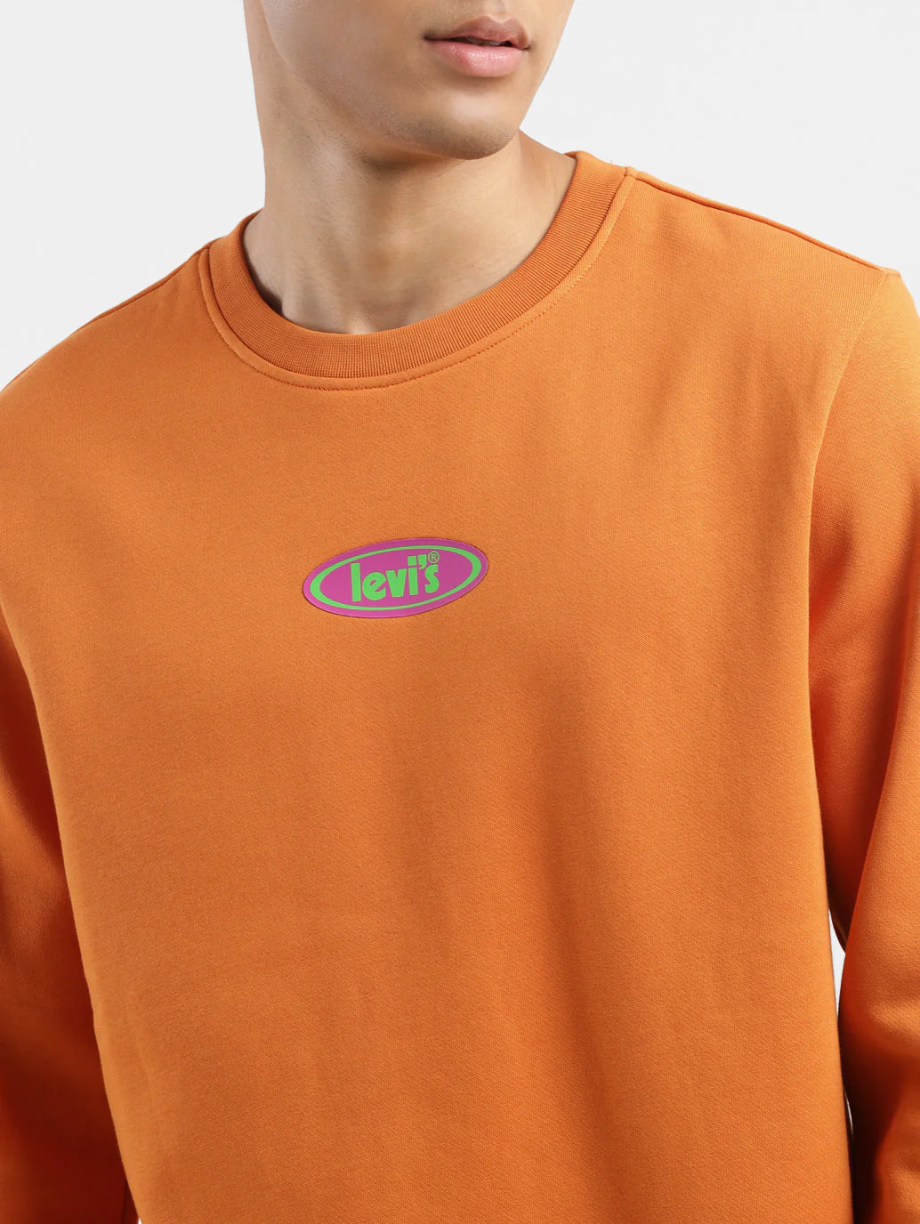 Men's Solid Orange Crew Neck Sweatshirt - Image 5