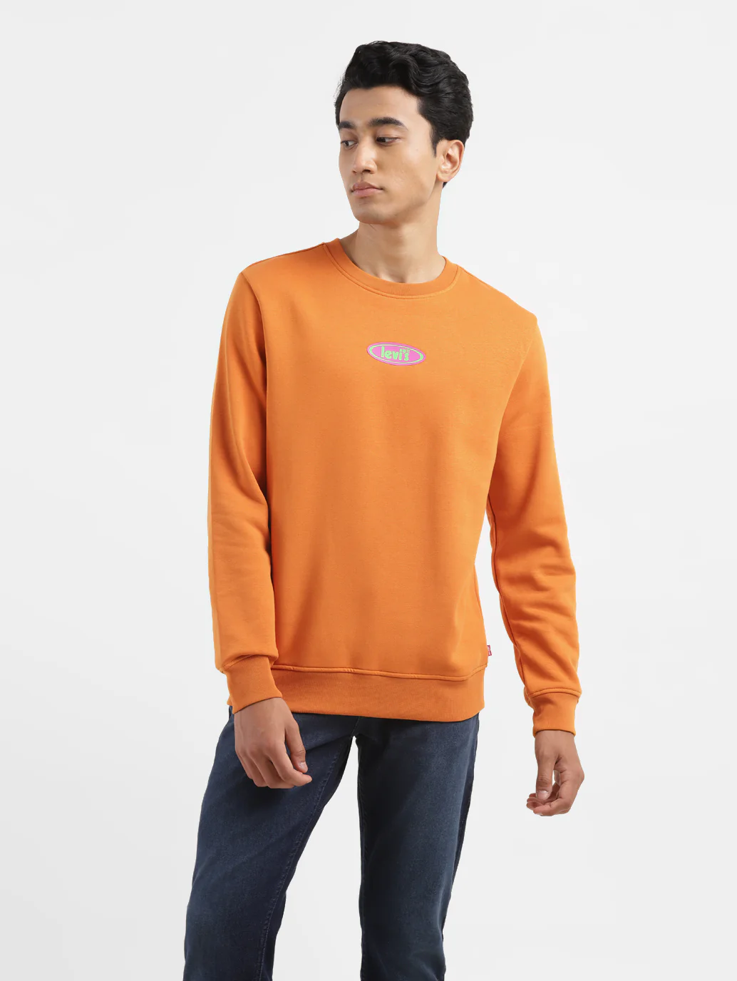 Men's Solid Orange Crew Neck Sweatshirt - Image 7