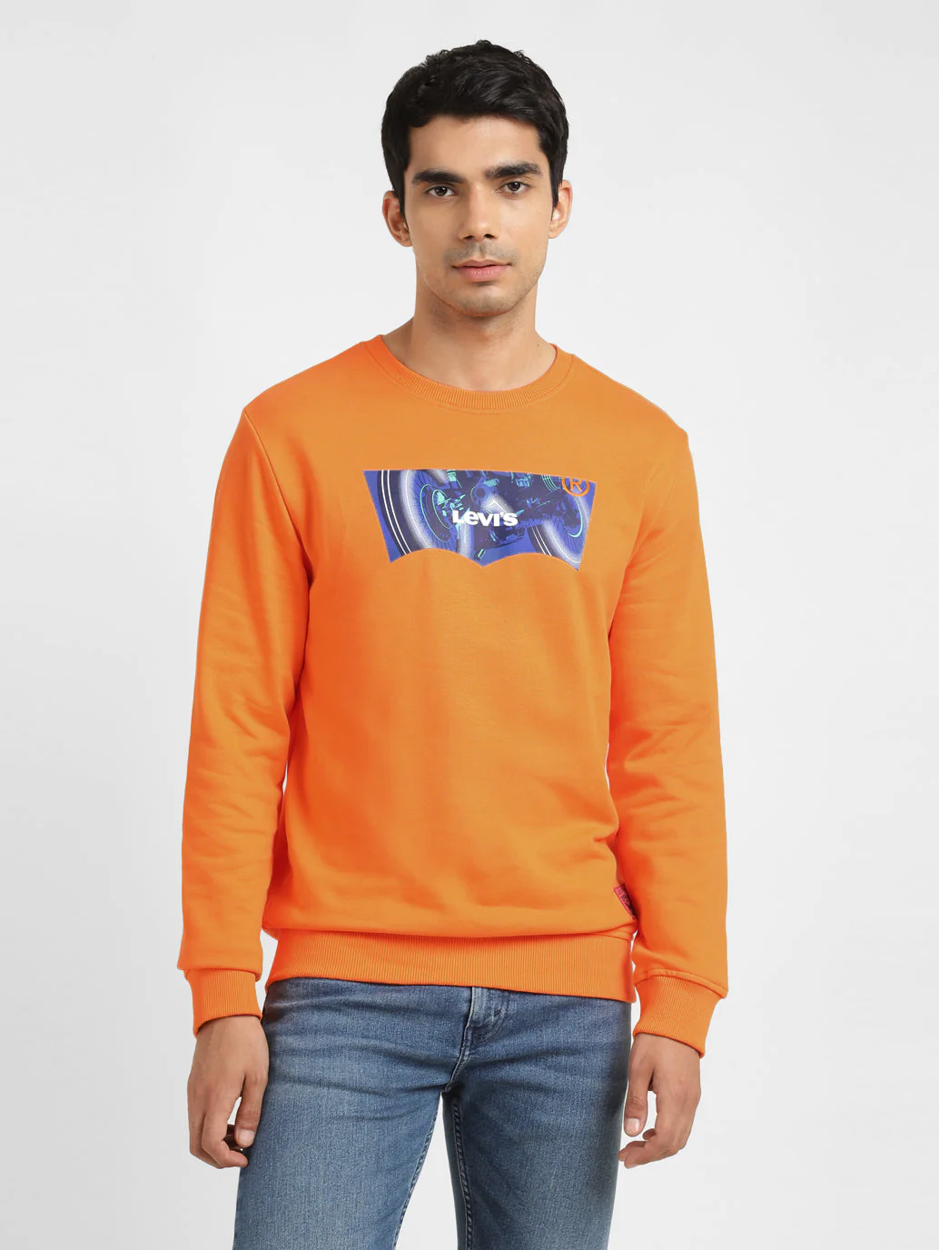 Men's Solid Orange Crew Neck Sweatshirt - Image 2