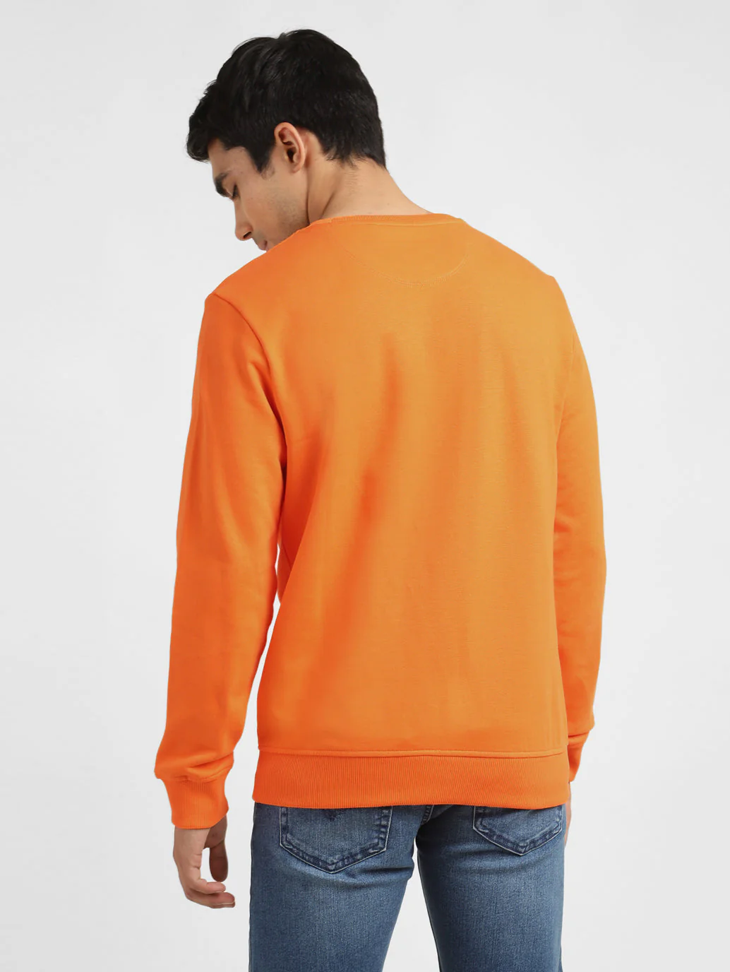 Men's Solid Orange Crew Neck Sweatshirt - Image 3