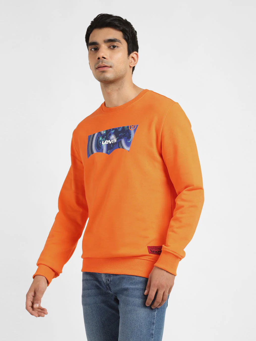 Men's Solid Orange Crew Neck Sweatshirt - Image 4