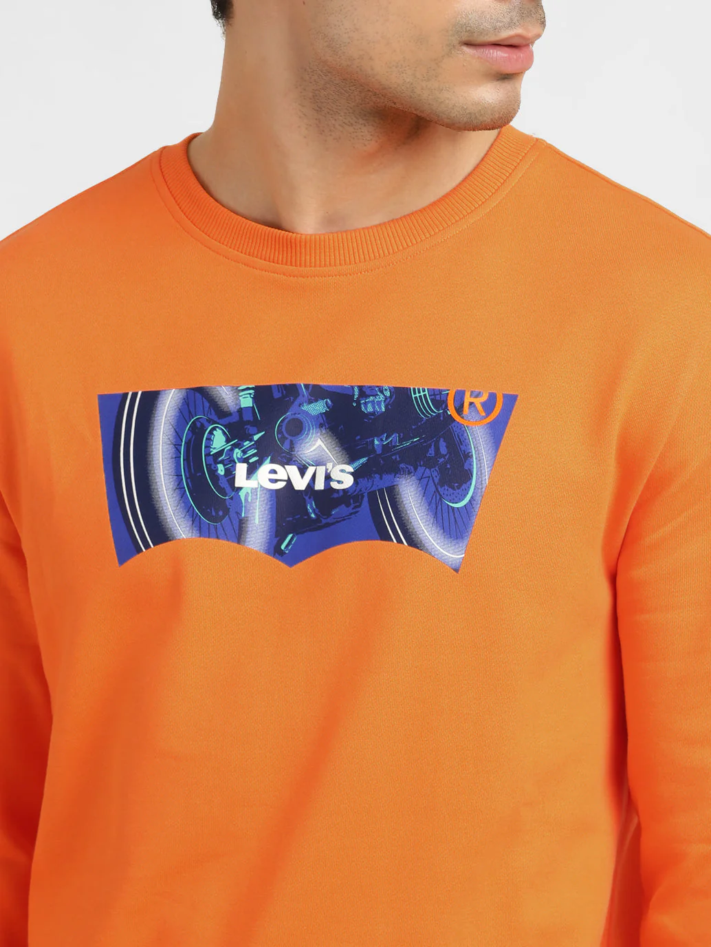 Men's Solid Orange Crew Neck Sweatshirt - Image 5