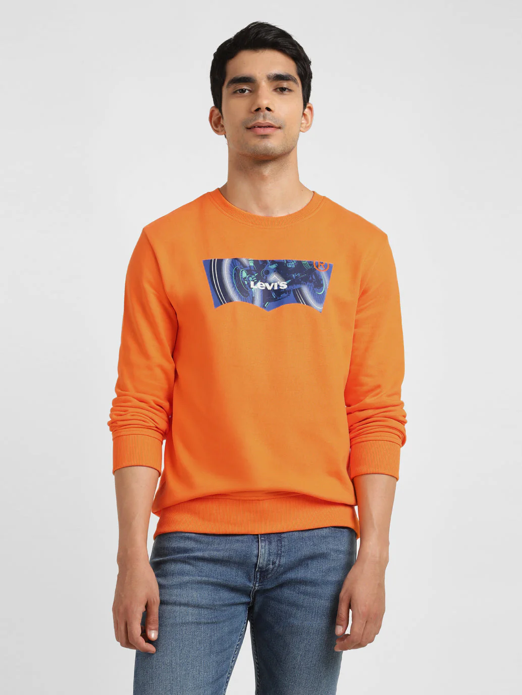 Men's Solid Orange Crew Neck Sweatshirt - Image 6
