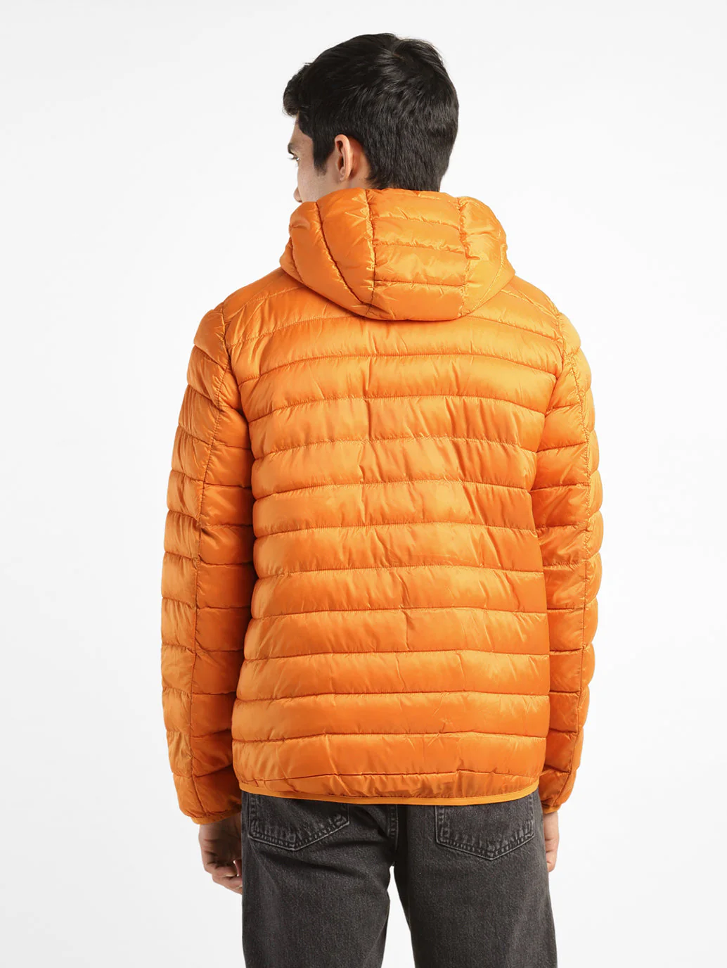 Men's Solid Orange Quilted Jacket - Image 3