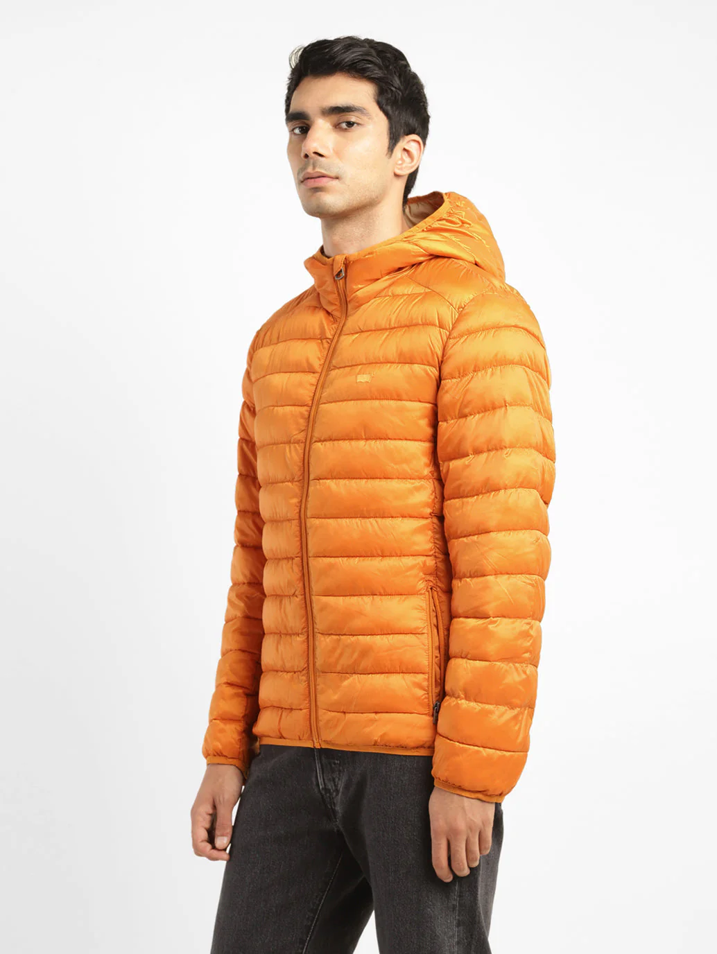Men's Solid Orange Quilted Jacket - Image 4