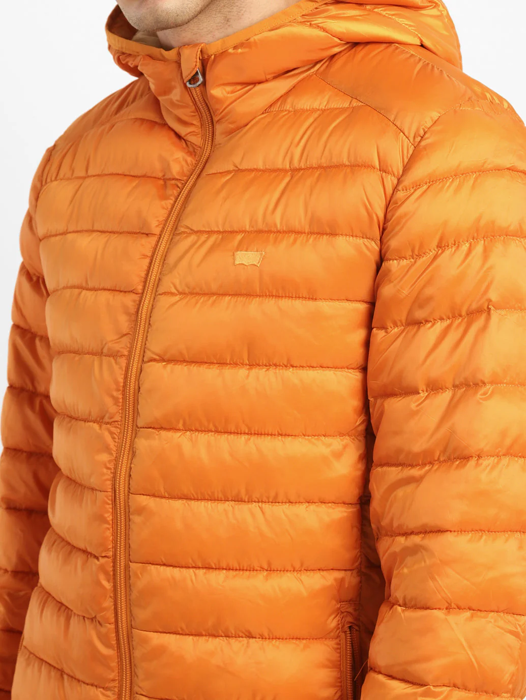 Men's Solid Orange Quilted Jacket - Image 5