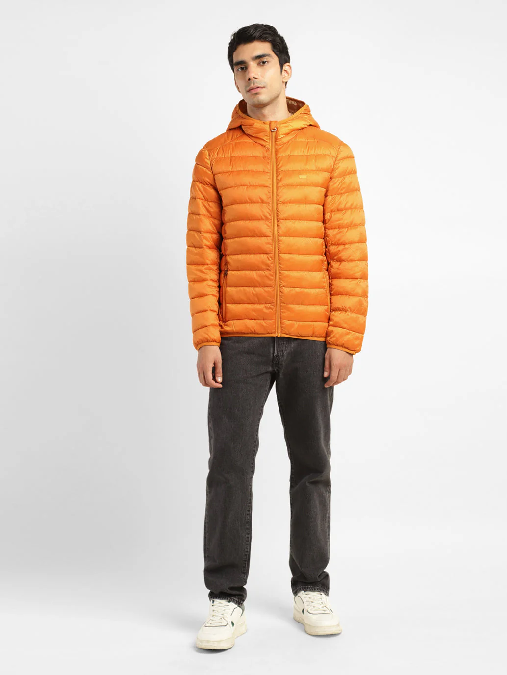 Men's Solid Orange Quilted Jacket - Image 6