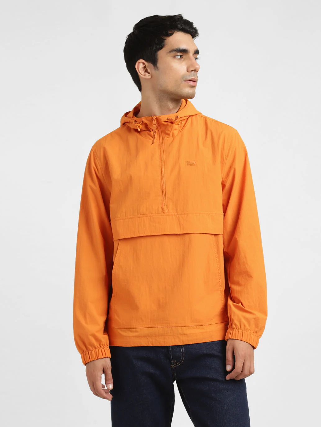 Men's Solid Orange Hooded Tailored Jacket - Image 2
