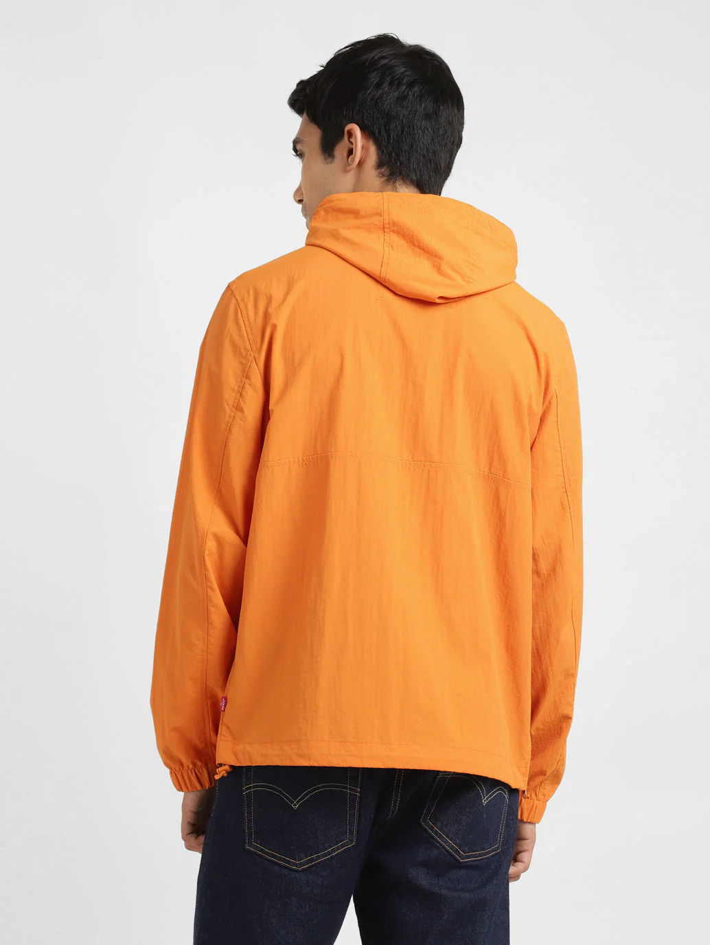 Men's Solid Orange Hooded Tailored Jacket - Image 3