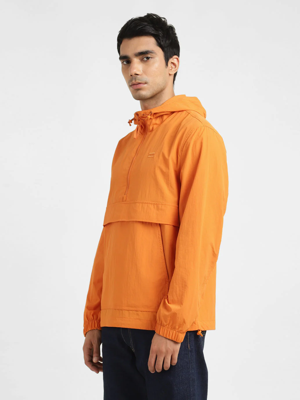 Men's Solid Orange Hooded Tailored Jacket - Image 4