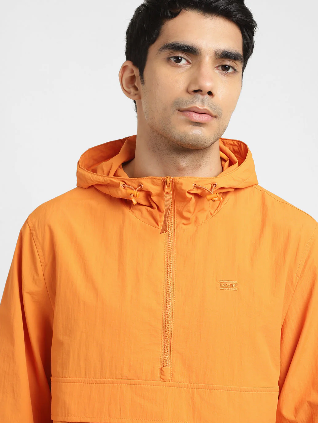 Men's Solid Orange Hooded Tailored Jacket - Image 5