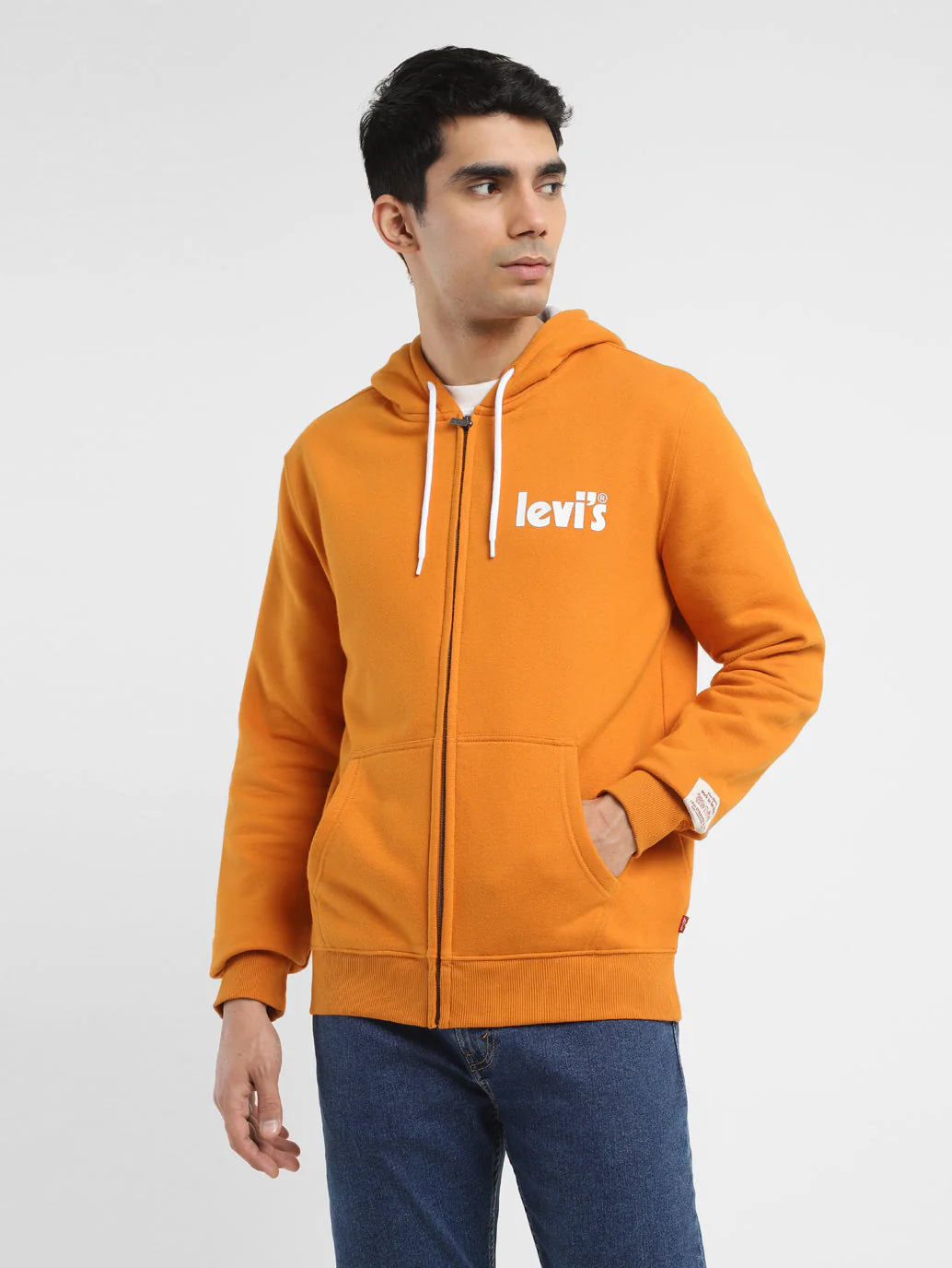 Men's Solid Orange Hooded Sweatshirt - Image 2