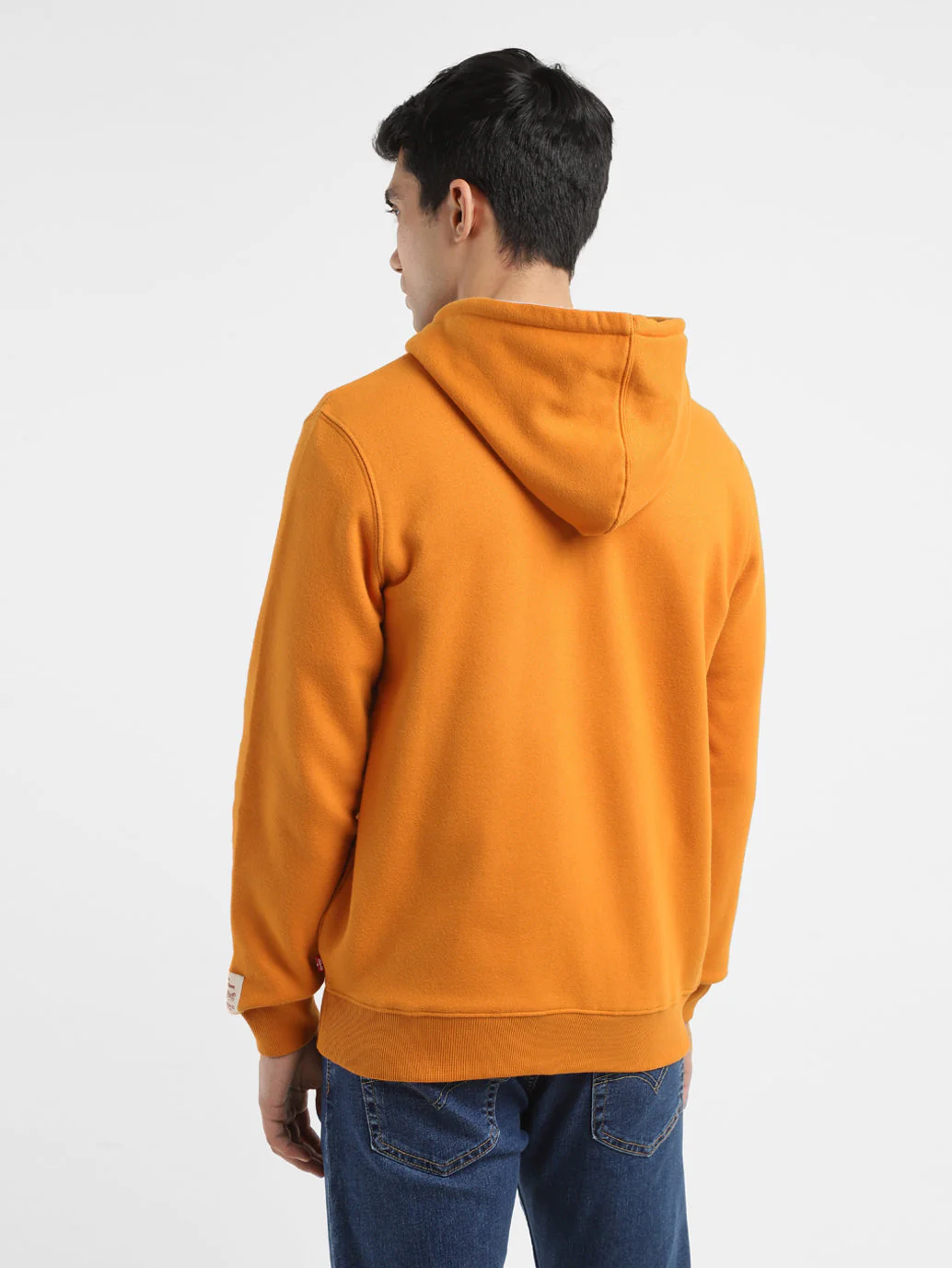 Men's Solid Orange Hooded Sweatshirt - Image 3