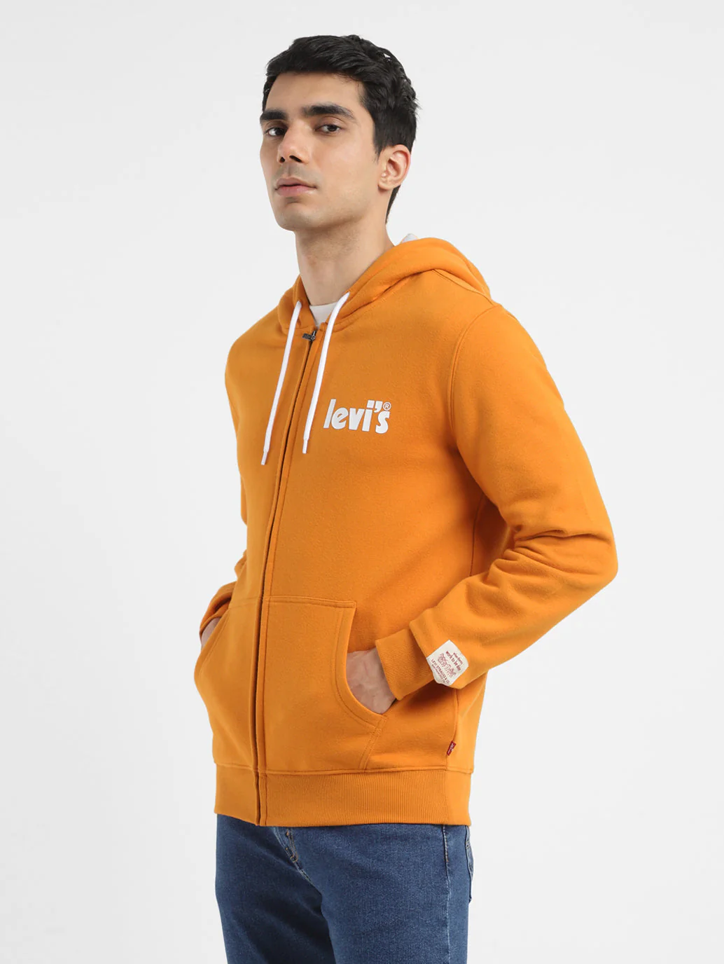Men's Solid Orange Hooded Sweatshirt - Image 4