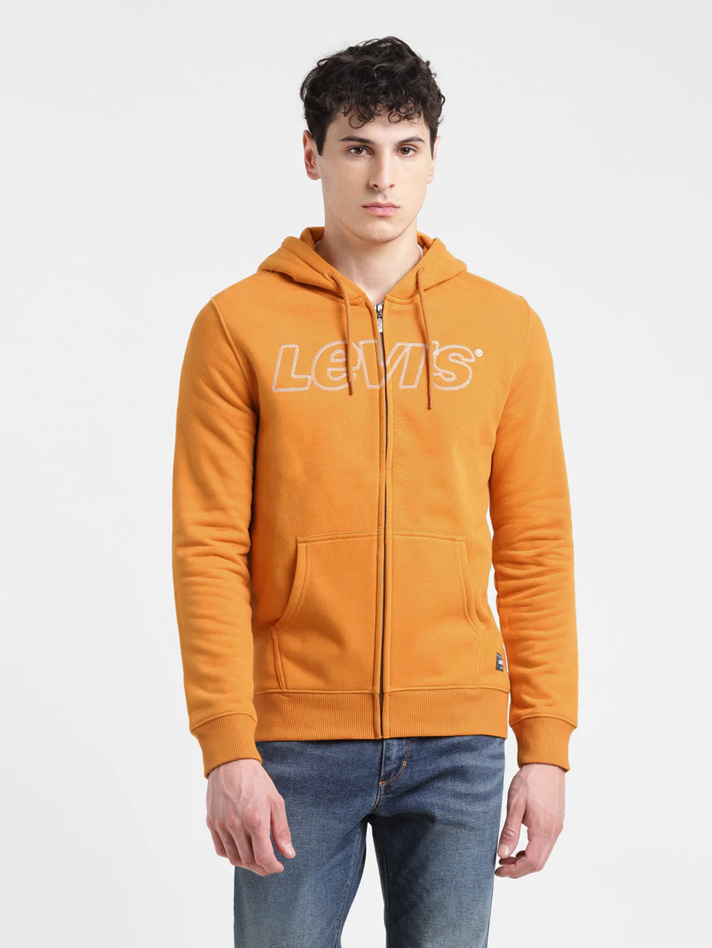 Men's Solid Orange Hooded Sweatshirt - Image 2
