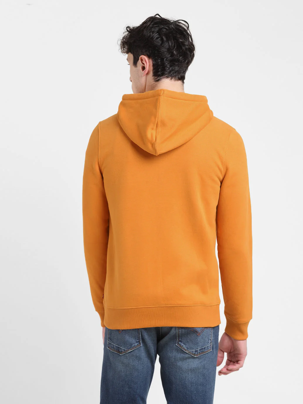 Men's Solid Orange Hooded Sweatshirt - Image 3