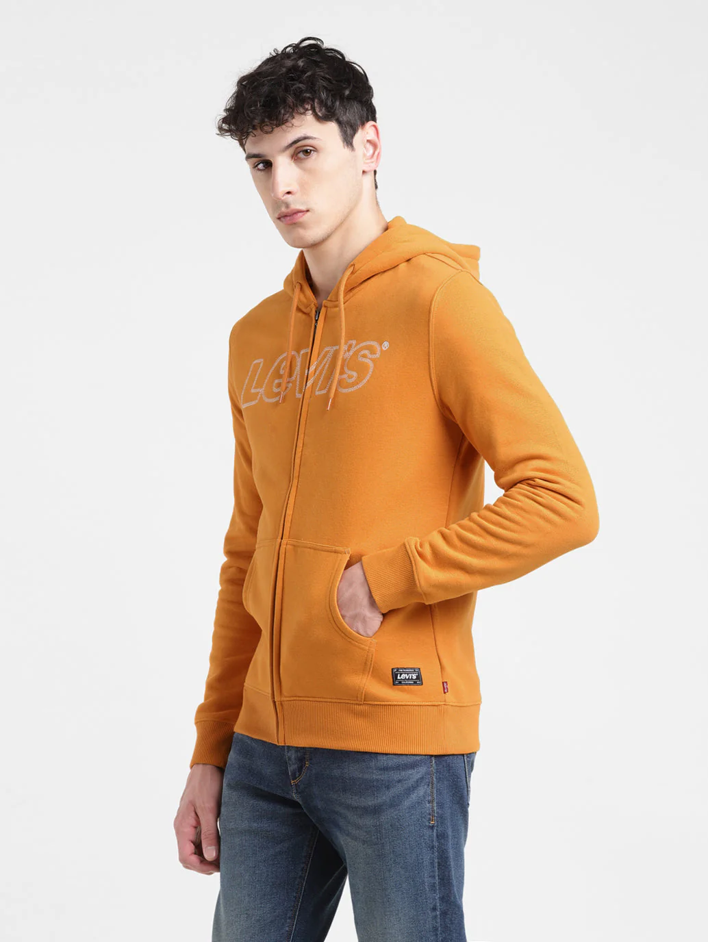 Men's Solid Orange Hooded Sweatshirt - Image 4