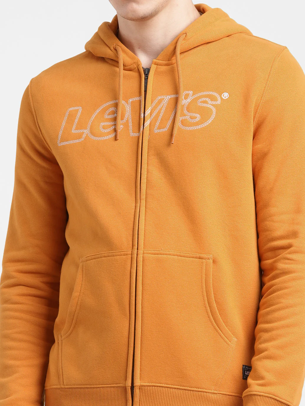 Men's Solid Orange Hooded Sweatshirt - Image 5