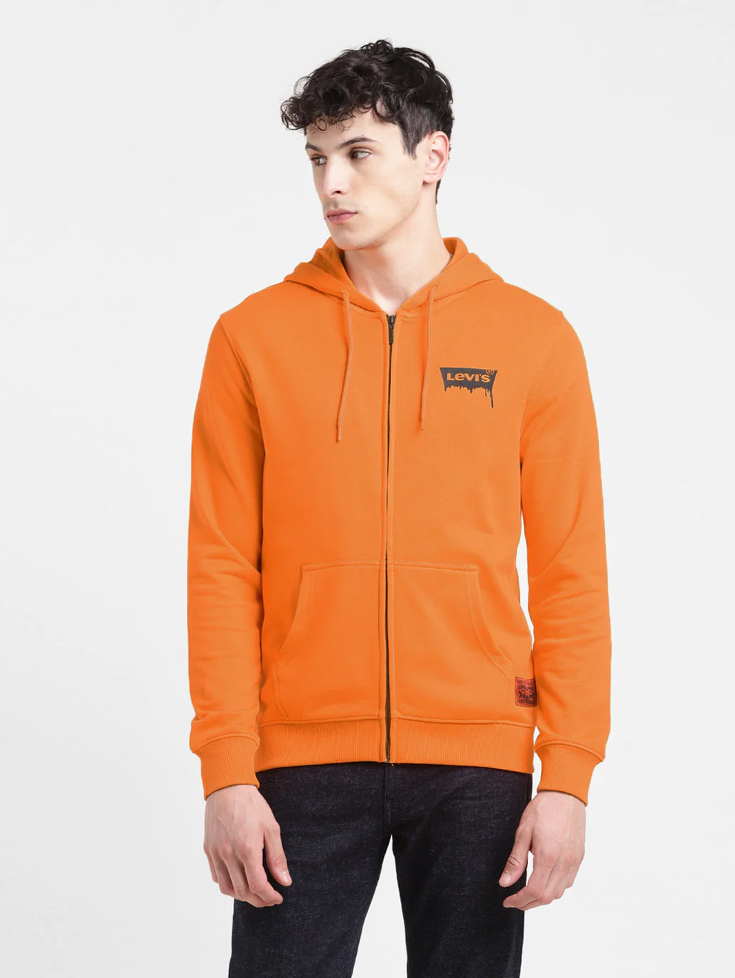 Men's Solid Orange Hooded Sweatshirt - Image 2