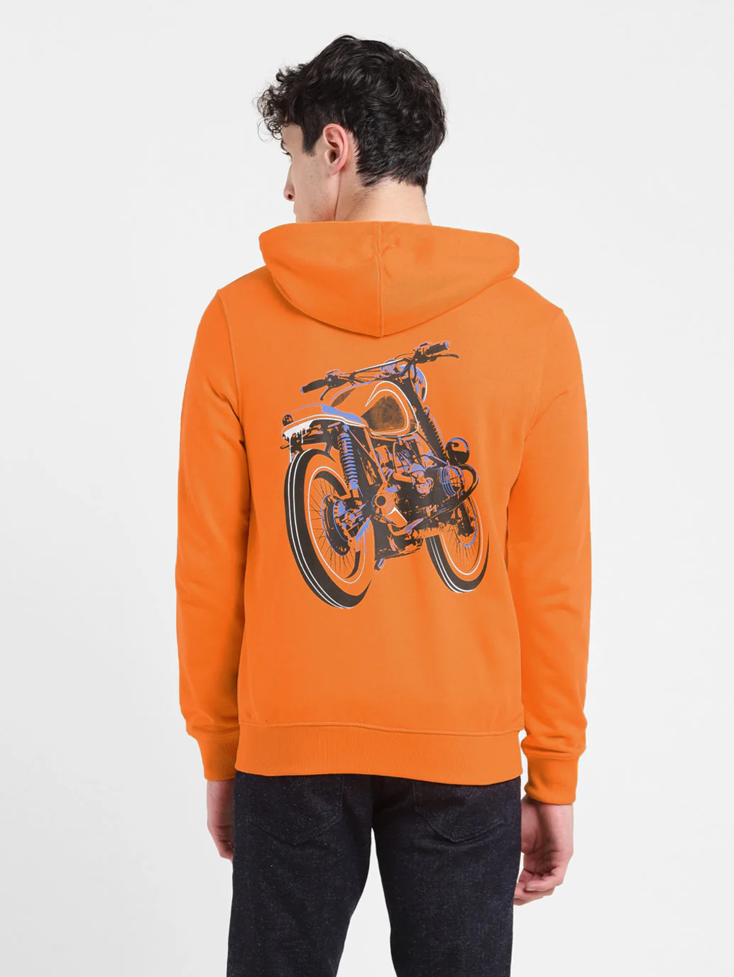 Men's Solid Orange Hooded Sweatshirt - Image 3