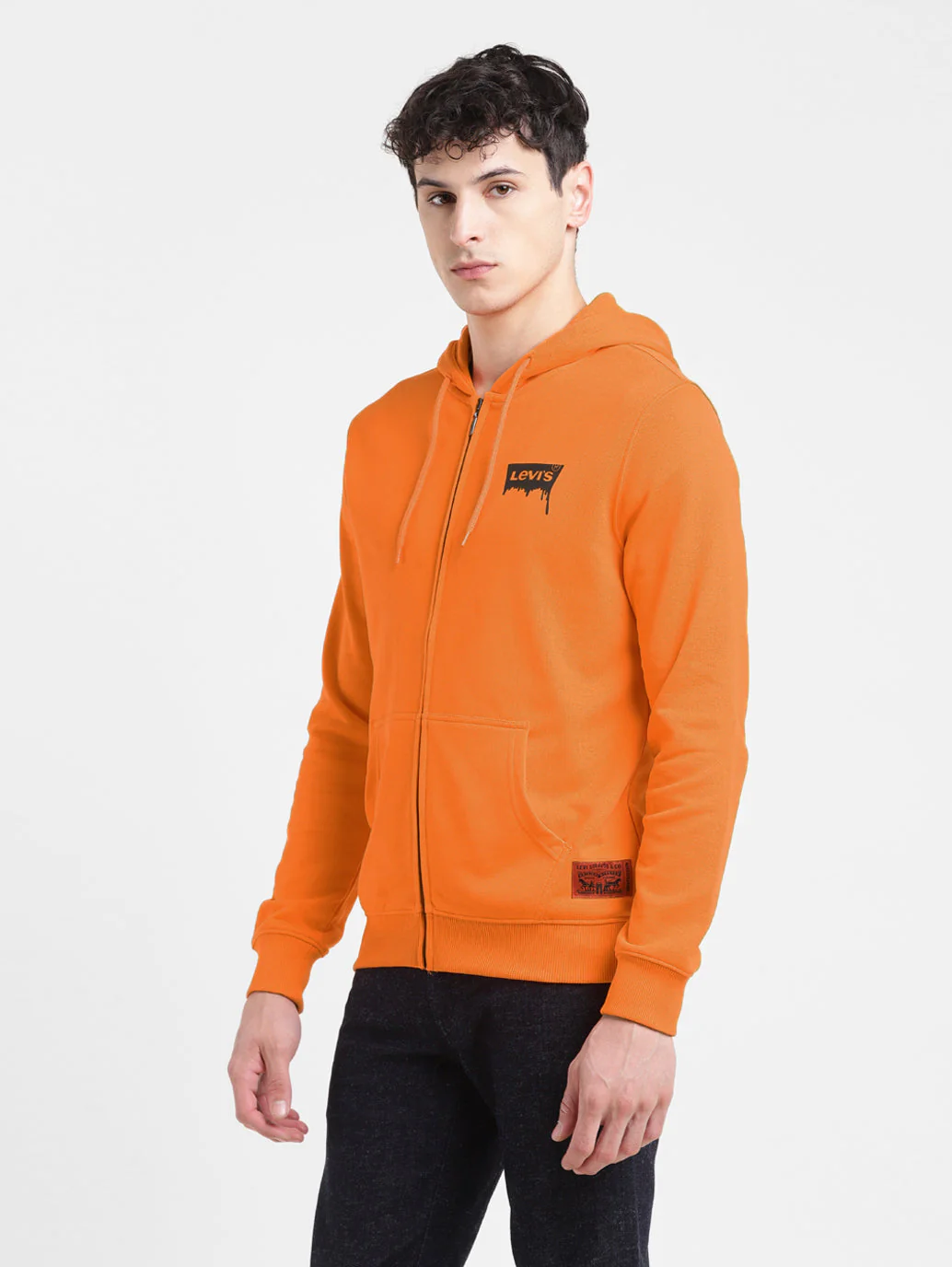Men's Solid Orange Hooded Sweatshirt - Image 4