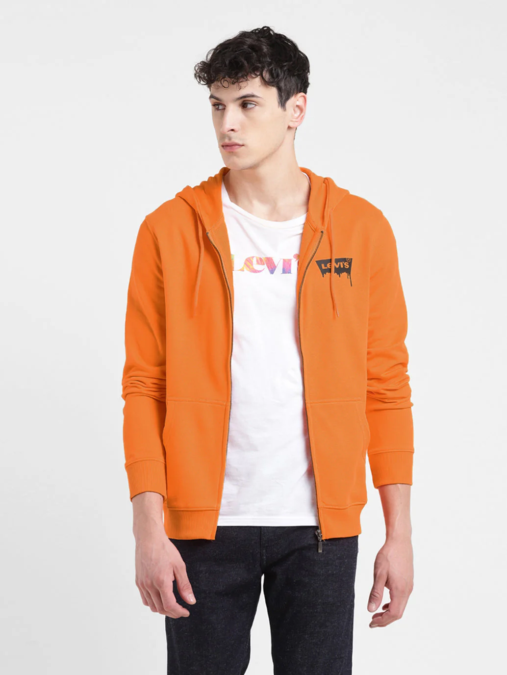 Men's Solid Orange Hooded Sweatshirt - Image 6