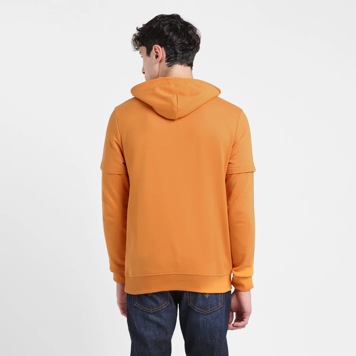 Men's Solid Orange Hooded Sweatshirt - Image 3