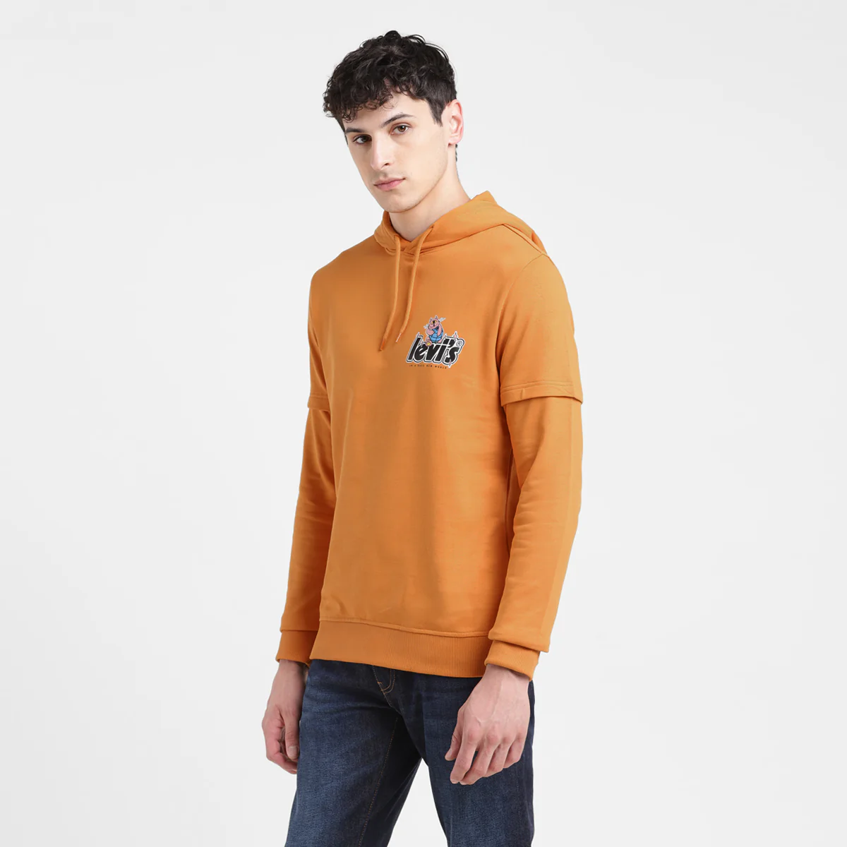 Men's Solid Orange Hooded Sweatshirt - Image 4