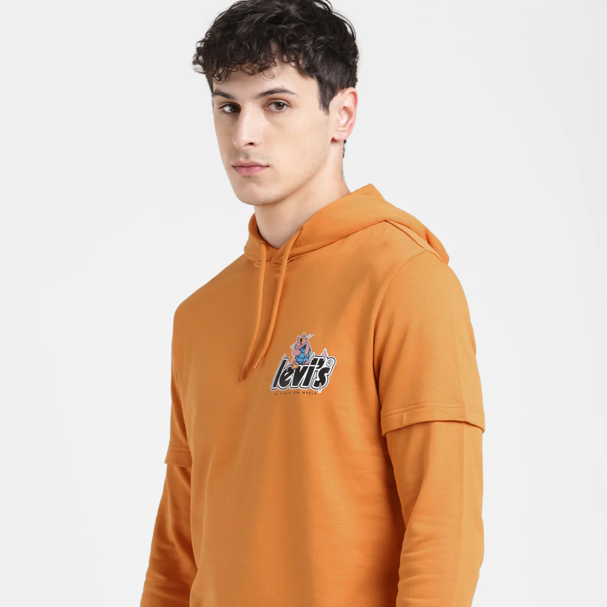 Men's Solid Orange Hooded Sweatshirt - Image 5
