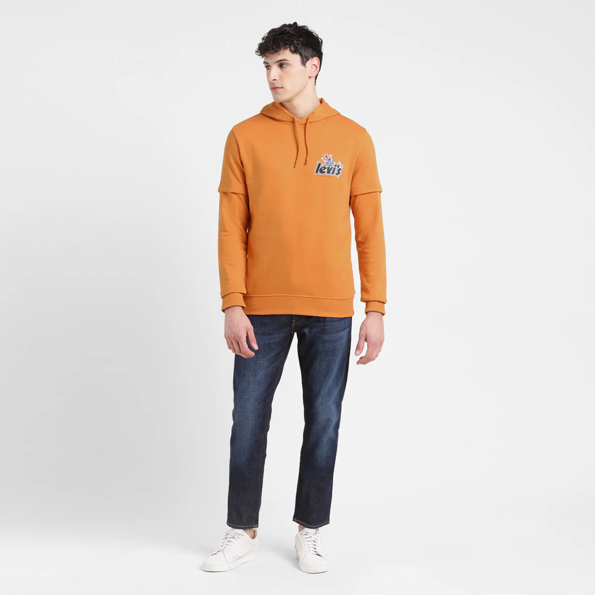 Men's Solid Orange Hooded Sweatshirt - Image 6