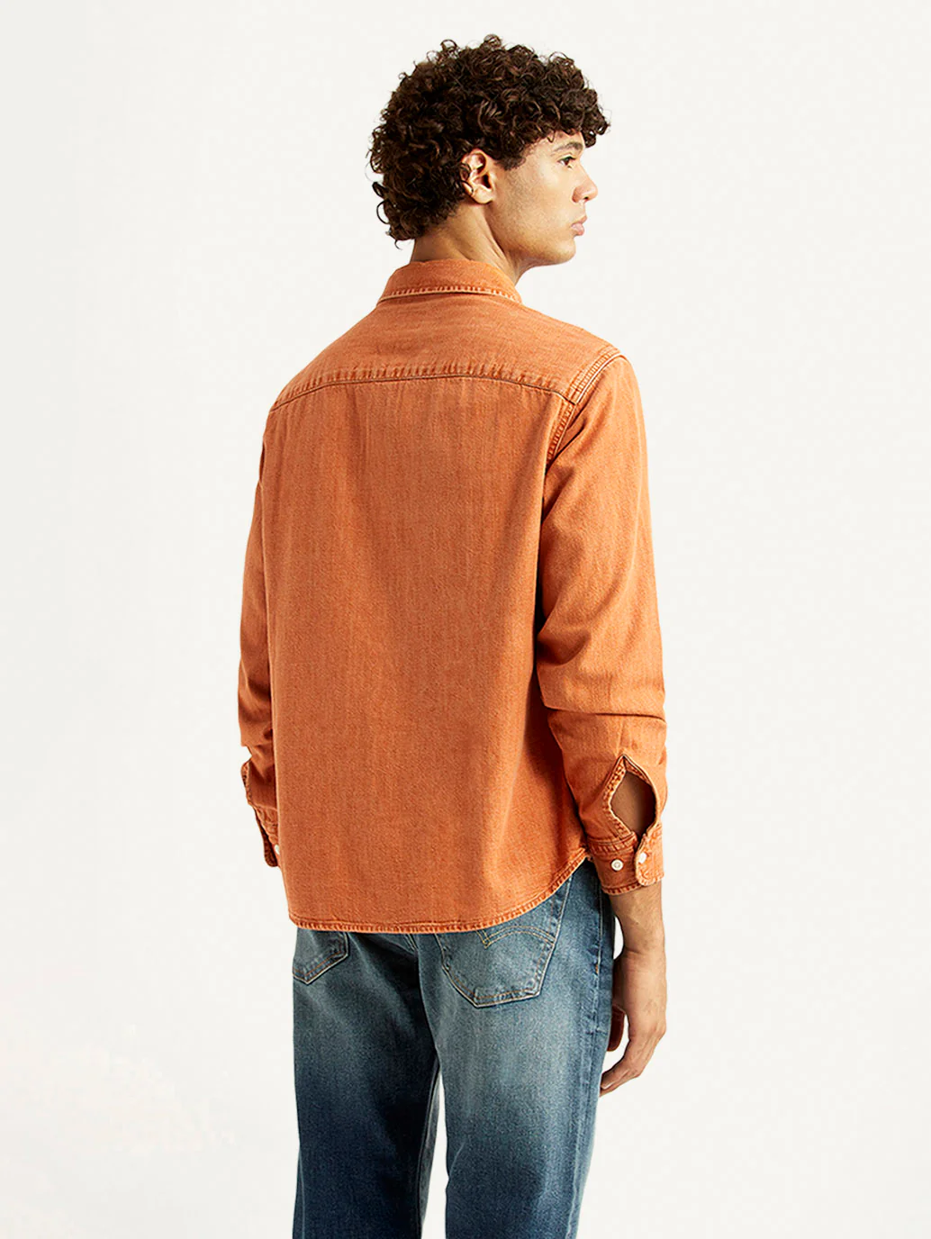 Men's Solid Orange Spread Collar Shirt - Image 3