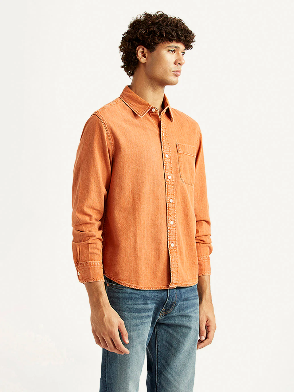Men's Solid Orange Spread Collar Shirt - Image 4