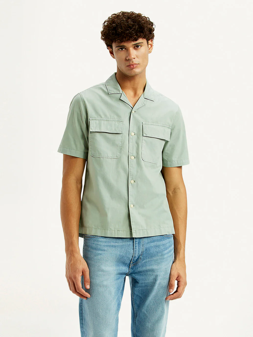Men's Overdyed Mint Slim Fit Resort Collar Oxford Shirt
