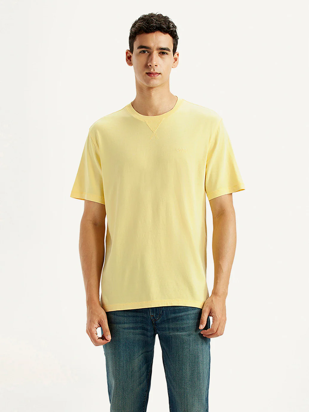 Men's Solid Overdyed Yellow Crew Neck T-shirt - Image 3
