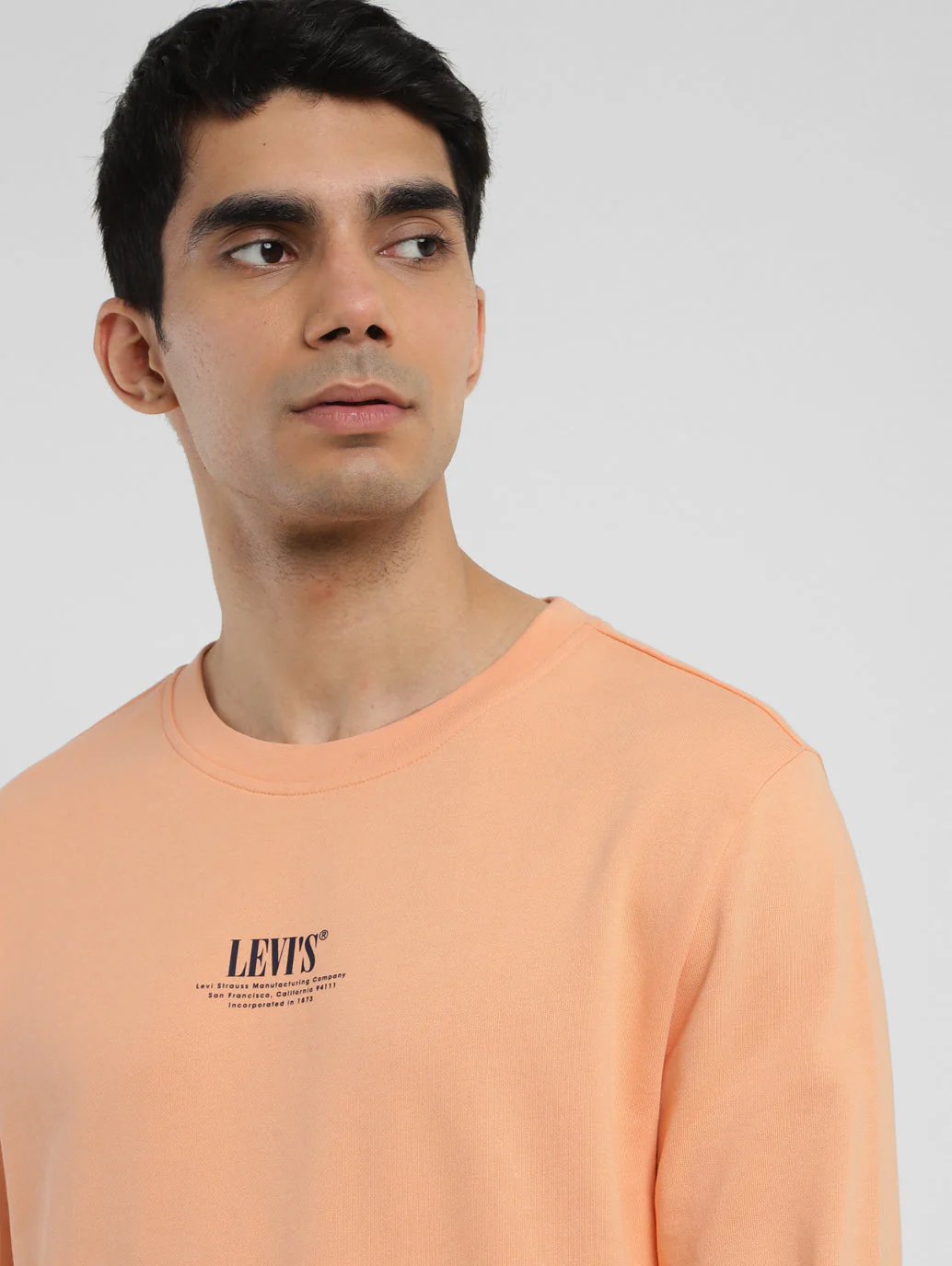 Men's Solid Peach Crew Neck Sweatshirt - Image 5
