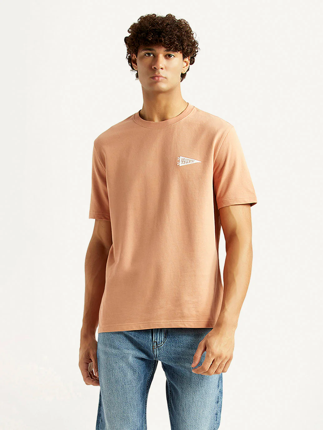 Men's Solid Peach Crew Neck T-shirt