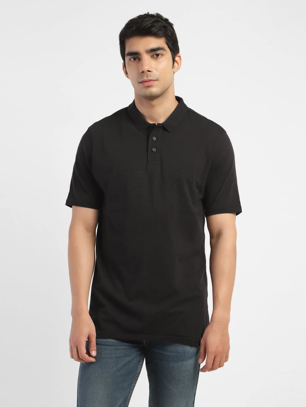 Men's Solid Polo T-shirt Black - Image 2