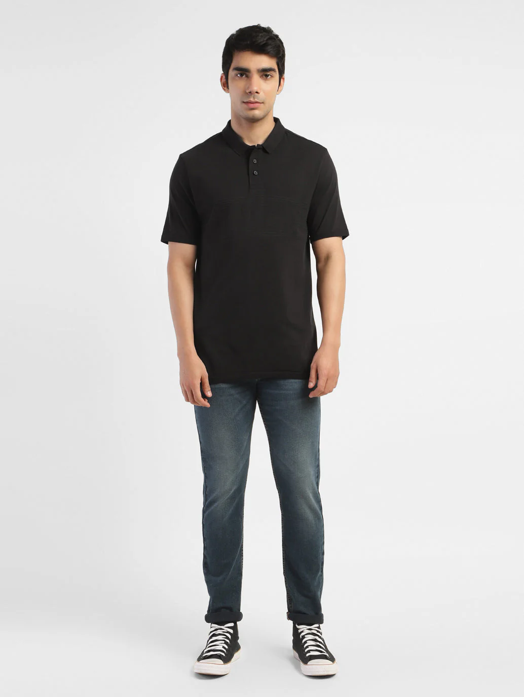 Men's Solid Polo T-shirt Black - Image 5