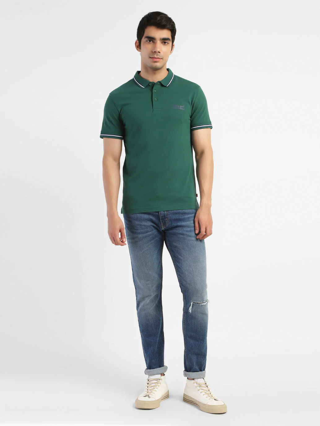 Men's Solid Polo T-shirt Green - Image 5