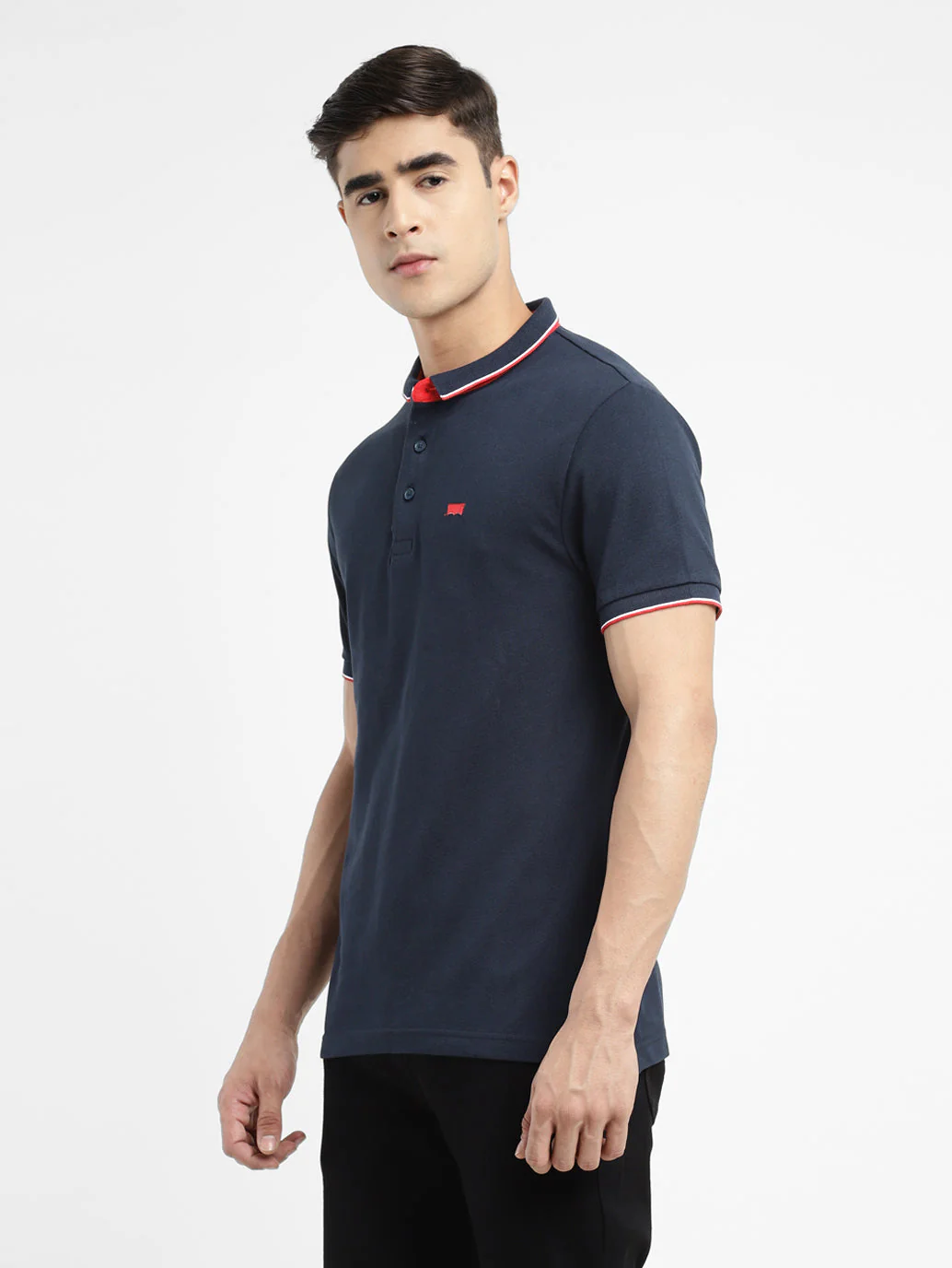 Men's Solid Polo Navy T-shirt - Image 4