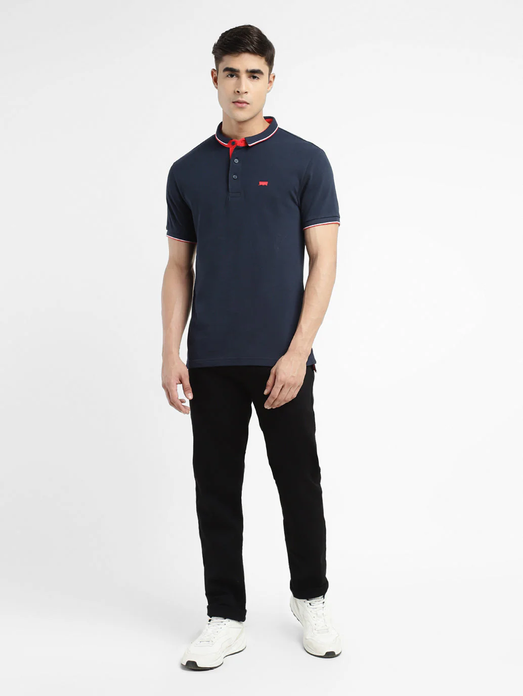 Men's Solid Polo Navy T-shirt - Image 5