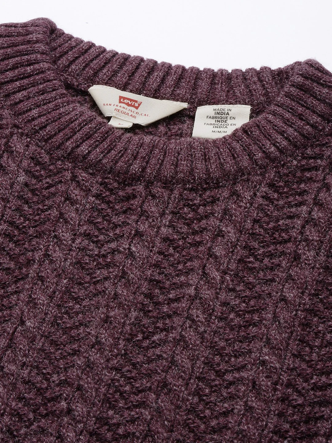 Men's Solid Purple Crew Neck Sweater - Image 3
