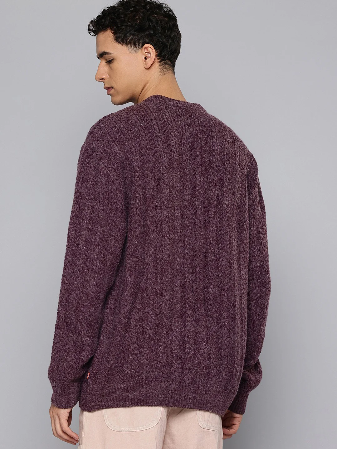 Men's Solid Purple Crew Neck Sweater - Image 4