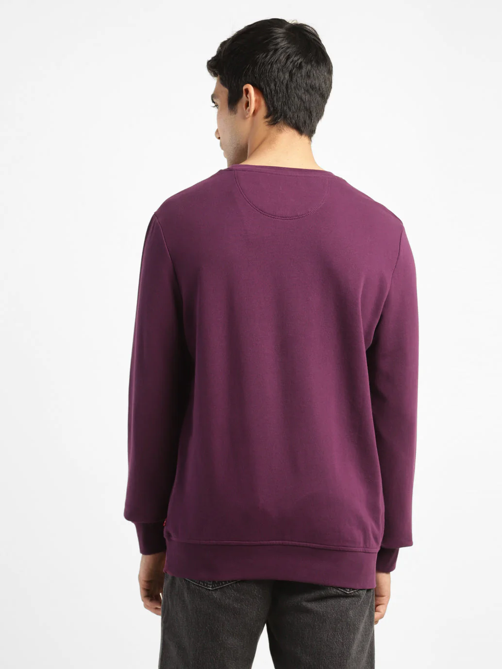 Men's Solid Purple Crew Neck Sweatshirt - Image 3