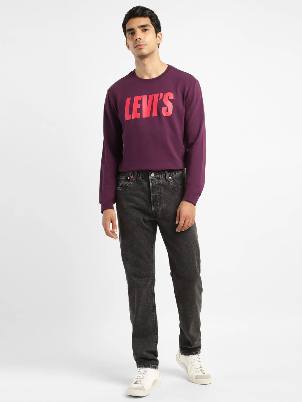 Men's Solid Purple Crew Neck Sweatshirt - Image 6
