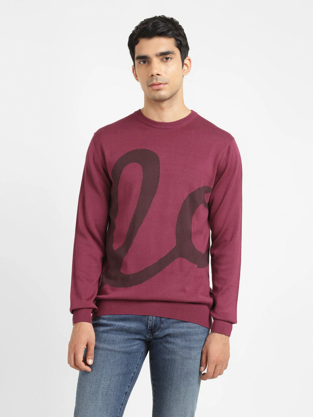 Men's Solid Maroon Crew Neck Sweater - Image 2