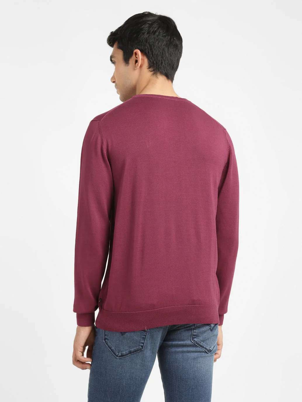 Men's Solid Maroon Crew Neck Sweater - Image 3