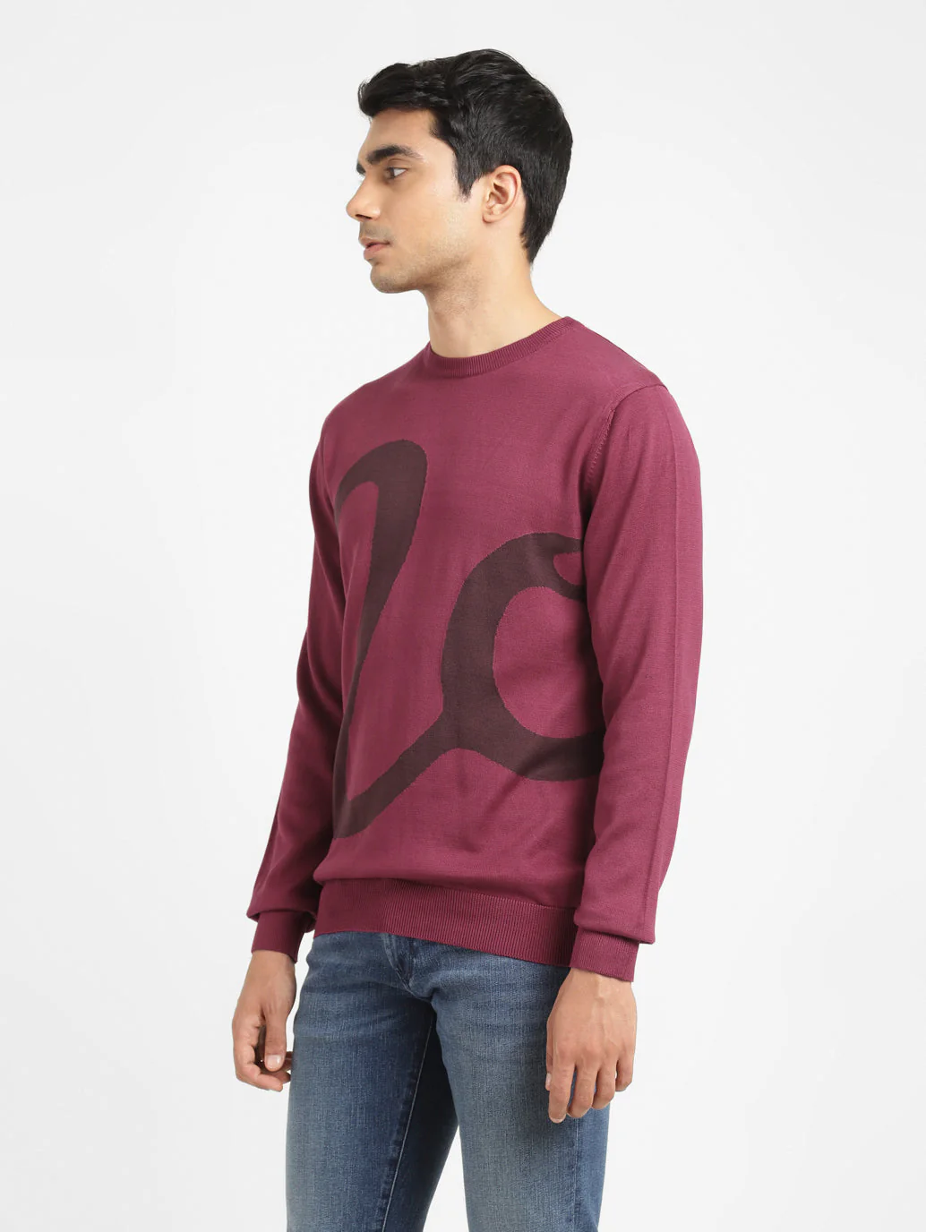 Men's Solid Maroon Crew Neck Sweater - Image 4
