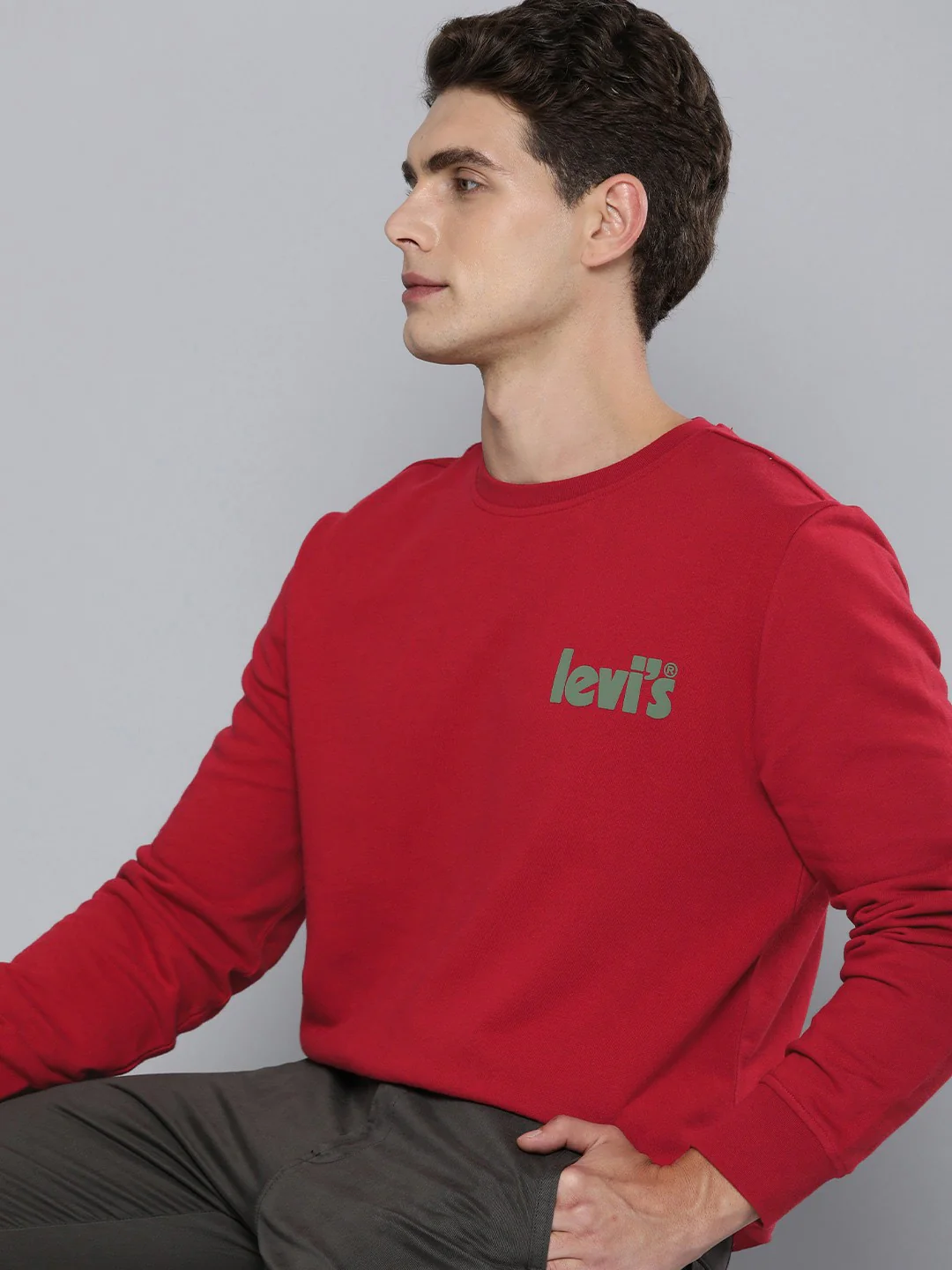 Men's Solid Red Crew Neck Sweatshirt - Image 5