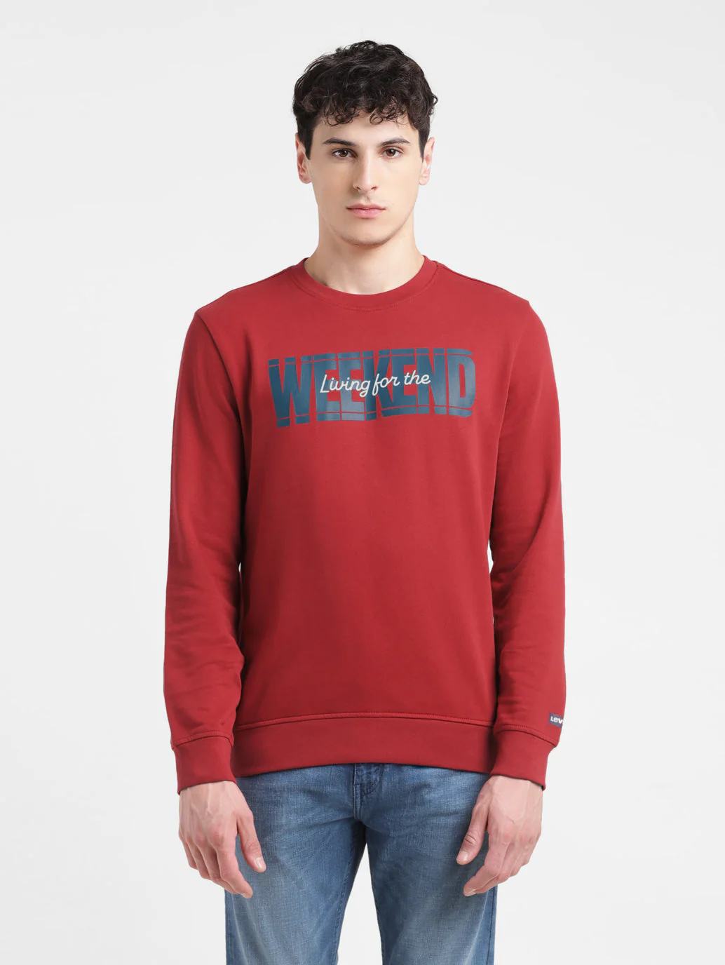 Men's Solid Red Crew Neck Sweatshirt - Image 2